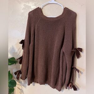 SHEIN Chocolate Brown Sweater with Ribbon Accents